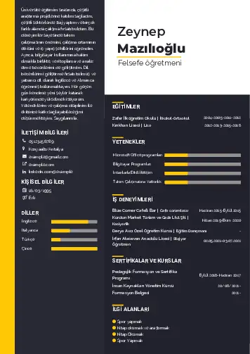 Felsefe Öğretmeni CV Örnekleri cv indir